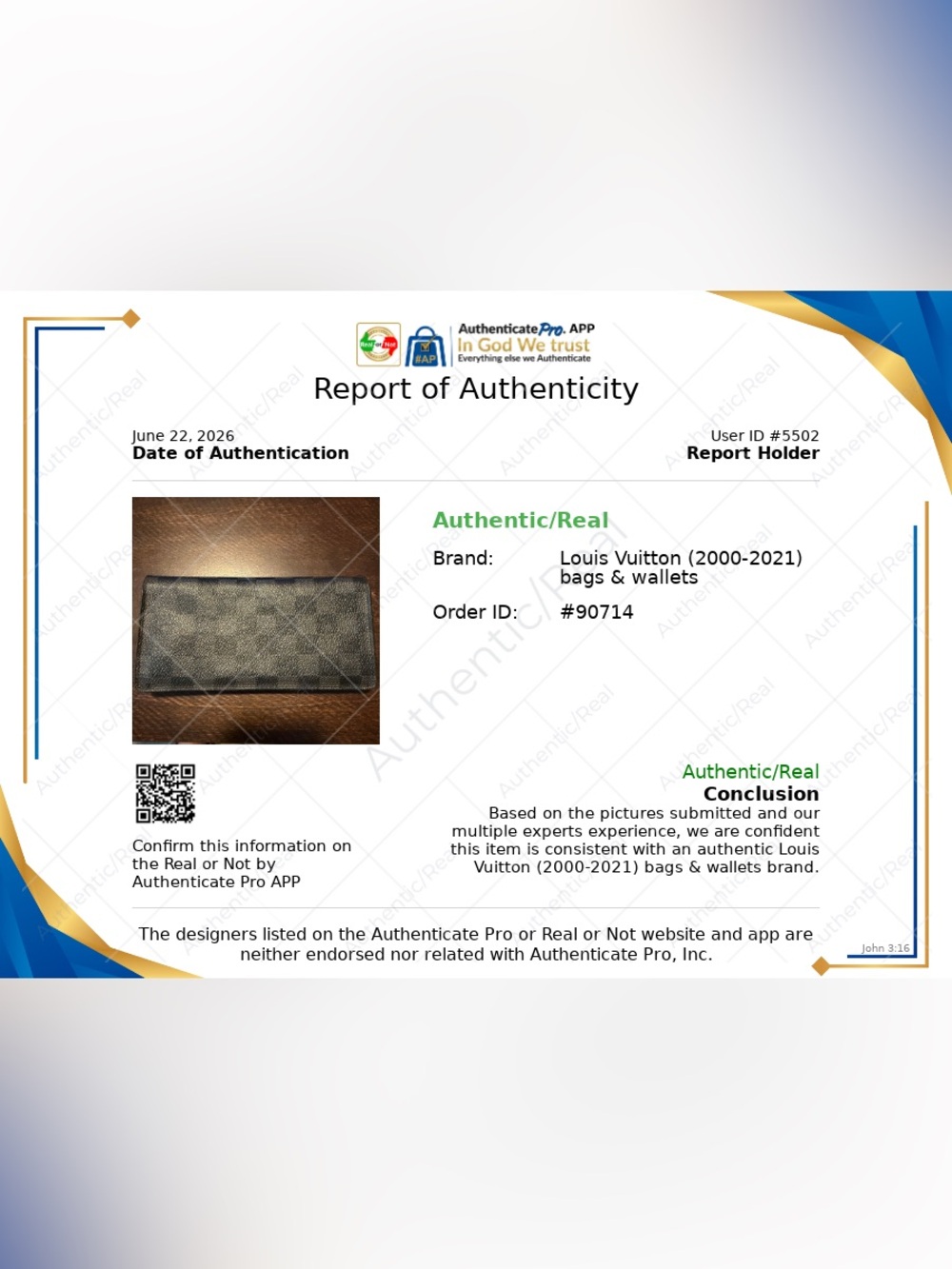 Louis Vuitton Black Damier Check Wallet - Picture 14 of 14